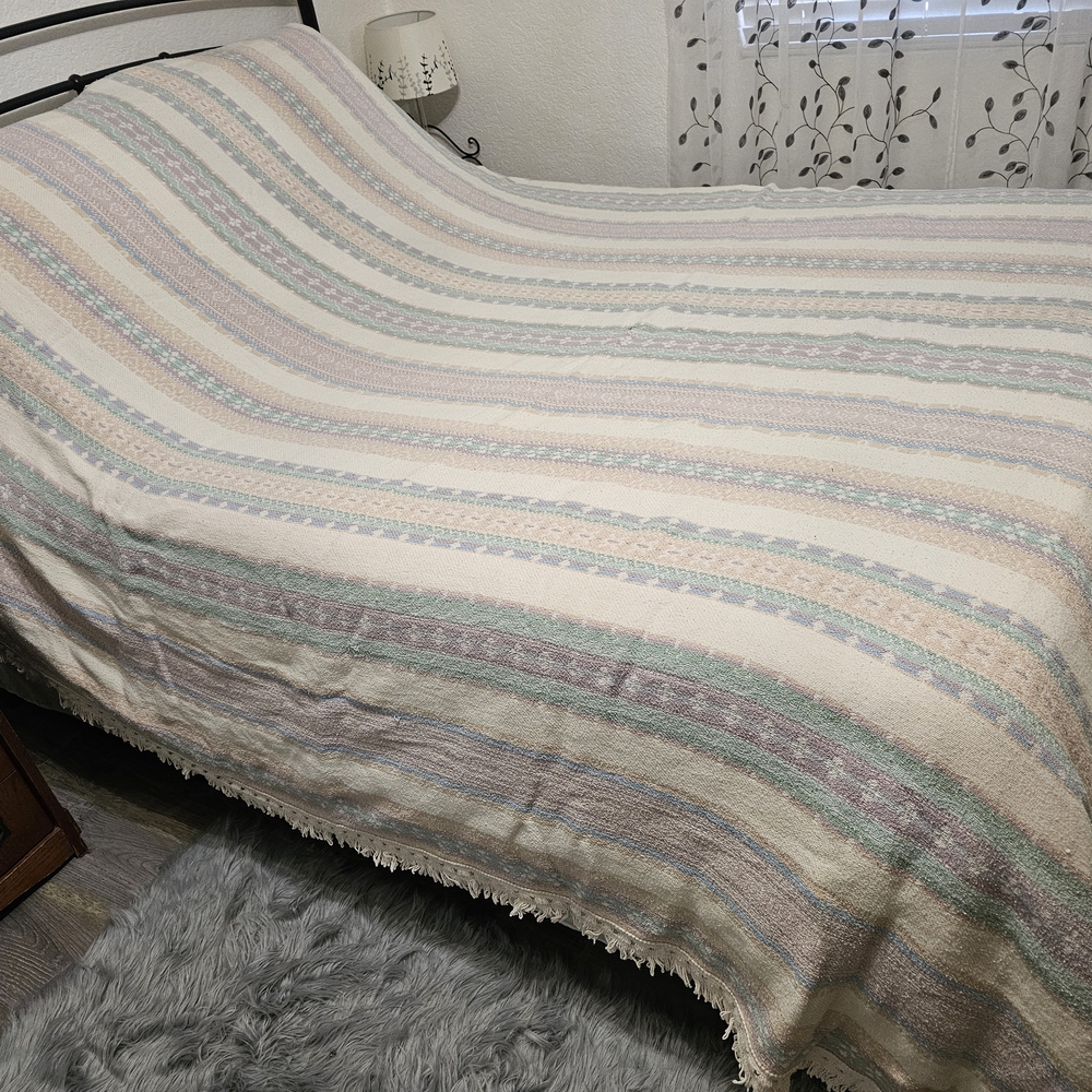 Pink and Blue Cozy Blanket with Woven Texture